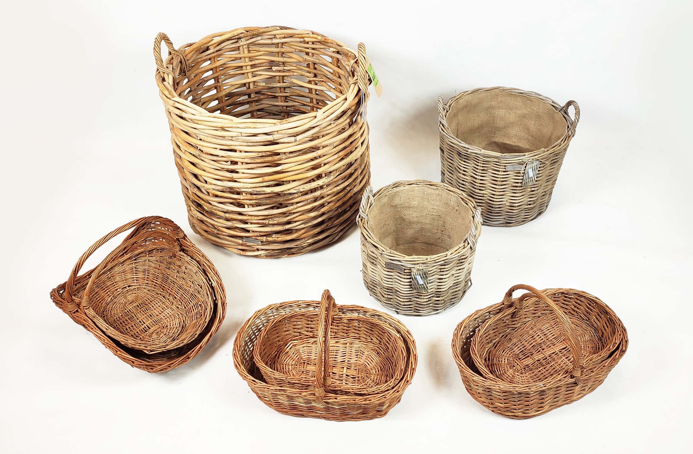 WICKER BASKETS, a collection of nine various, to include a large log basket and trugs, largest - Image 5 of 6