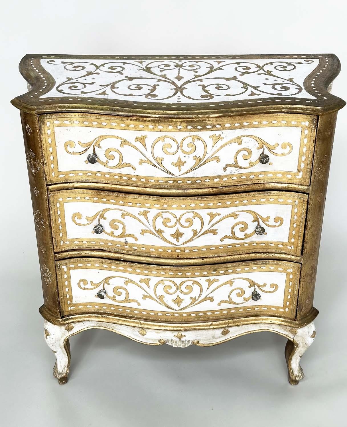 FLORENTINE COMMODE, Italian white painted and parcel gilt of serpentine form with three drawers, - Image 3 of 7