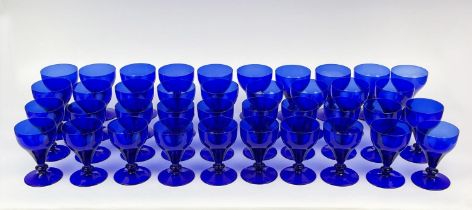 WILLIAM YEOWARD BLUE WINE GLASSES, a collection of forty-seven. (47)