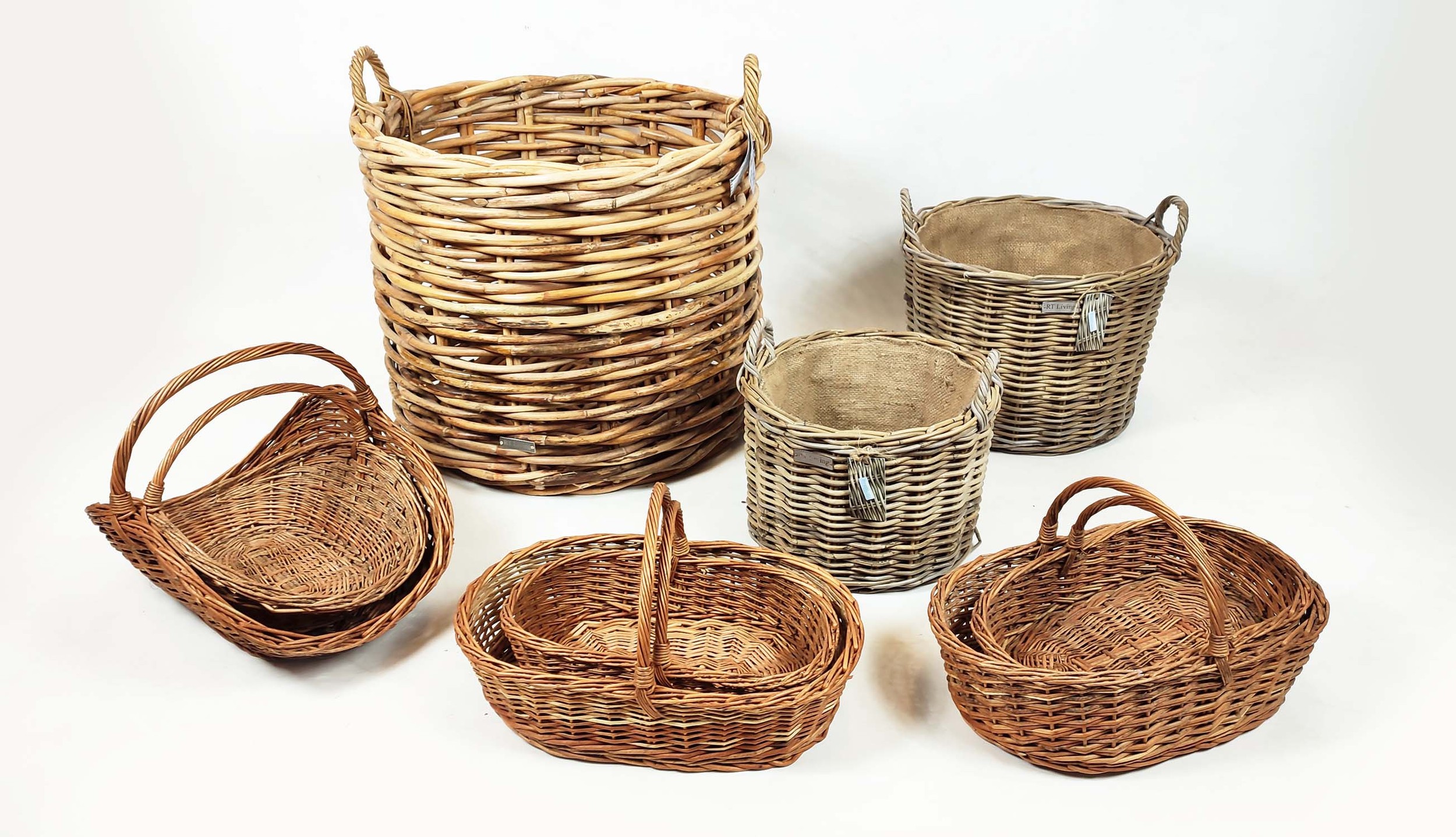 WICKER BASKETS, a collection of nine various, to include a large log basket and trugs, largest - Image 6 of 6