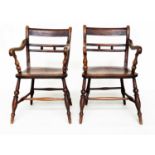 OXFORD ARMCHAIRS, a pair, 19th century English, High Wycombe, ash, elm and alder with shaped seats