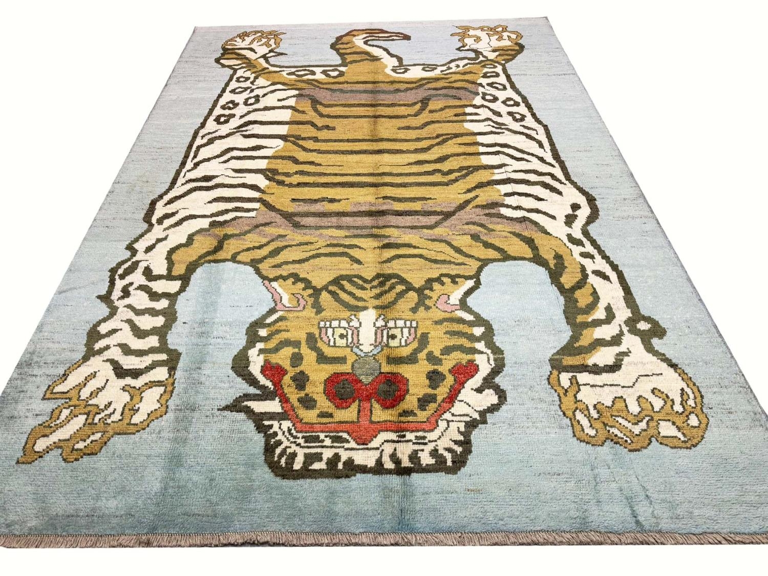 FINE TIBETAN TIGER DESIGN CARPET, 300cm x 210cm.