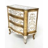 FLORENTINE COMMODE, Italian white painted and parcel gilt of serpentine form with three drawers,