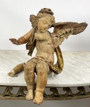 CHERUB, 17th/18th century Italian carved wood, gesso and giltwood now in distressed condition.