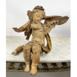 CHERUB, 17th/18th century Italian carved wood, gesso and giltwood now in distressed condition.