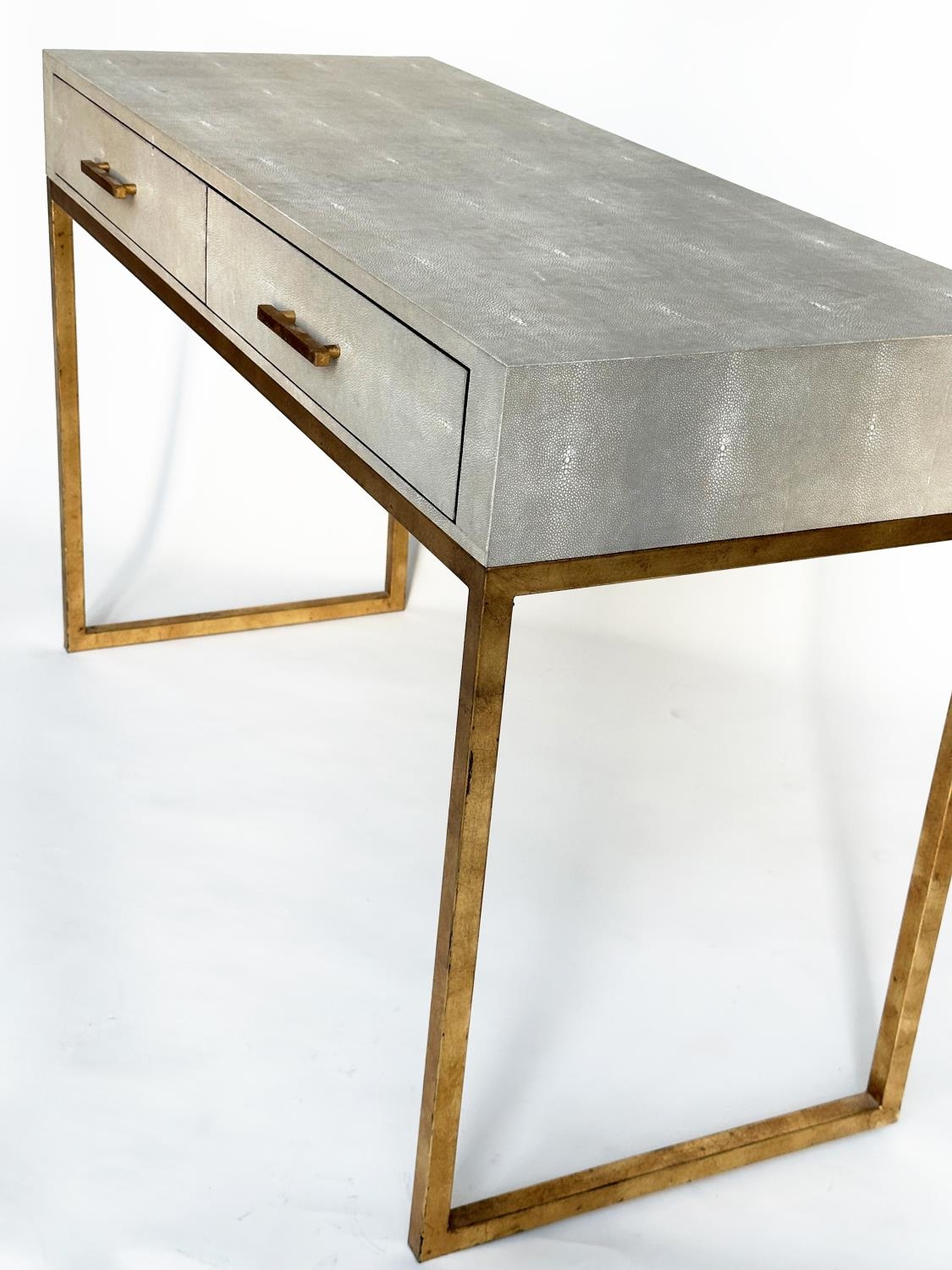 OKA LANTAU DRESSING TABLE, faux shagreen with two frieze drawers and gilt metal supports, 120cm W - Bild 8 aus 11