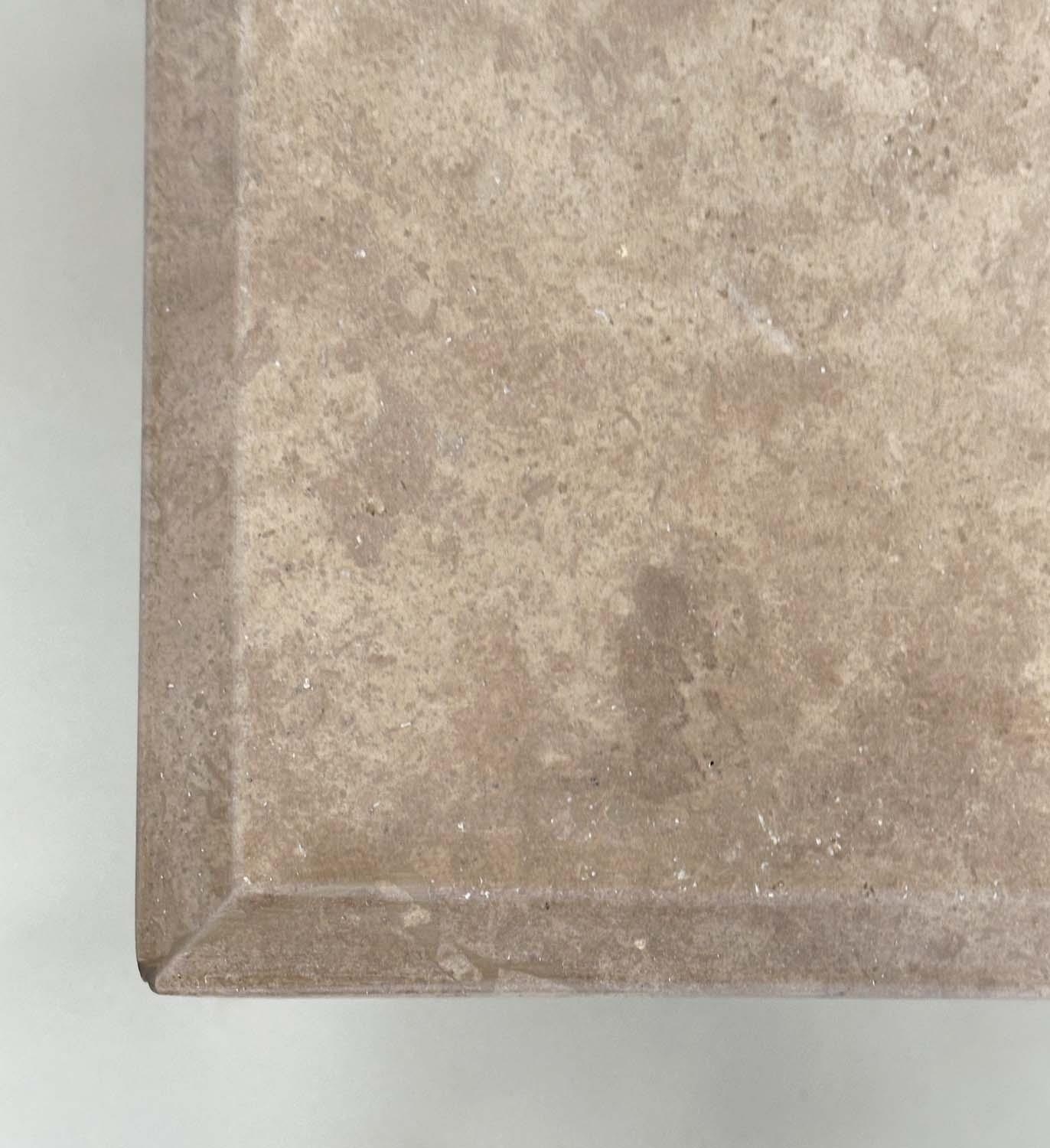 TRAVERTINE LOW TABLE, 1970's Italian square marble on plinth support, 120cm x 120cm x 45cm H. - Image 4 of 5