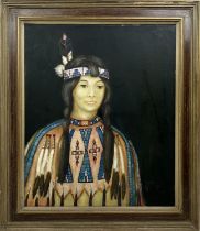 JOHN SUNDANCE KING (1955-1975), 'Indian girl, 1969', oil on canvas, 75cm x 62cm, framed, Provenance: