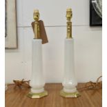 CENEDESE MURANO TABLE LAMPS, vintage, white opaline glass with brass mounts, 45cm H. (2)