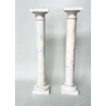 COLUMNS, a pair, Italian alabaster cylindrical with square tops and bases, 20cm W x 102cm H. (2)