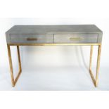 OKA LANTAU DRESSING TABLE, faux shagreen with two frieze drawers and gilt metal supports, 120cm W