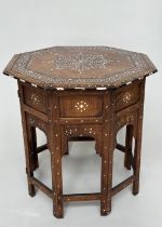 HOSHIARPUR OCCASIONAL TABLE, 19th century North Indian octagonal bone and ebony inset with star