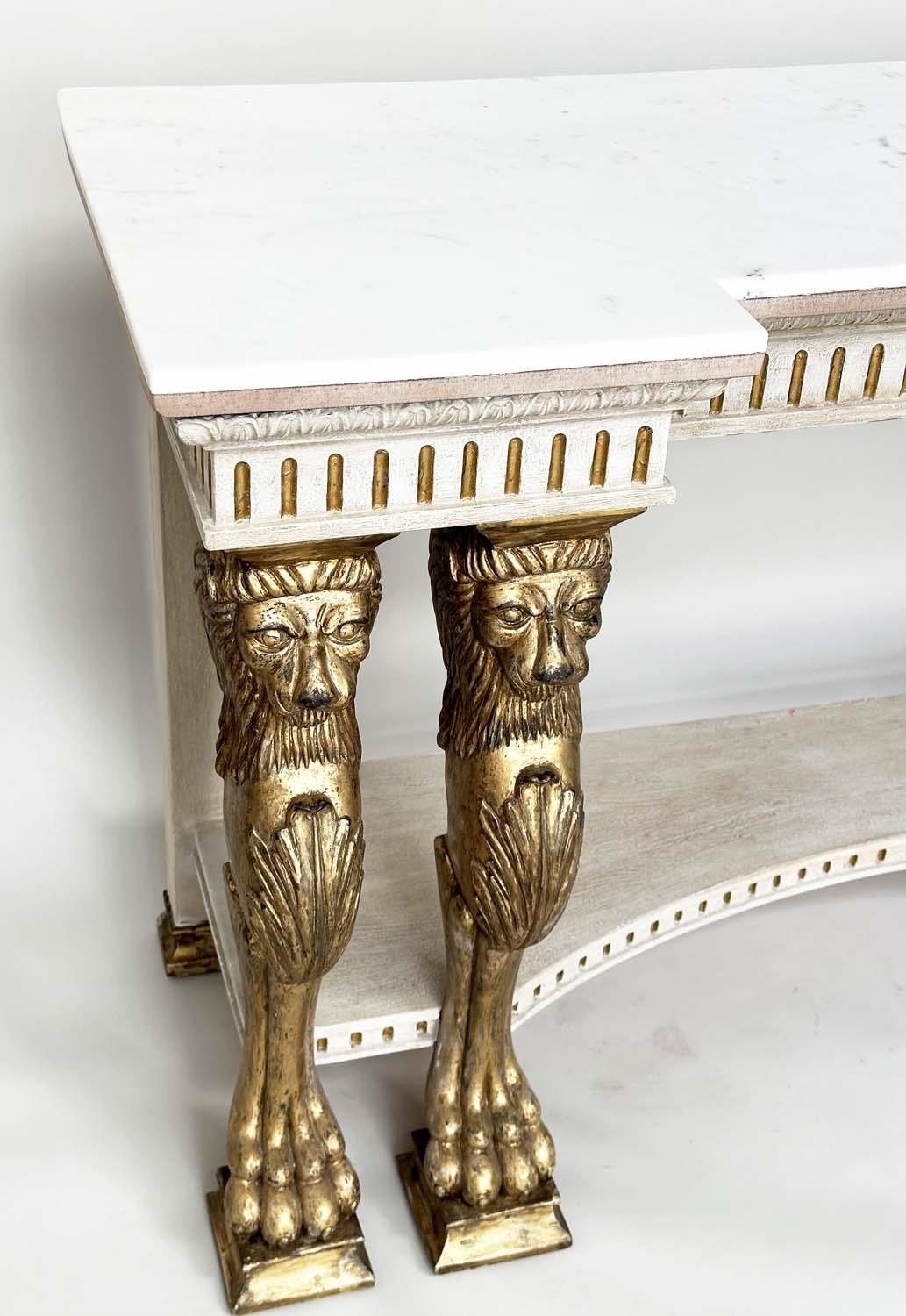 CONSOLE TABLE, Neo Classical form giltwood and gesso-moulded with inverted breakfront marble top, - Image 6 of 11