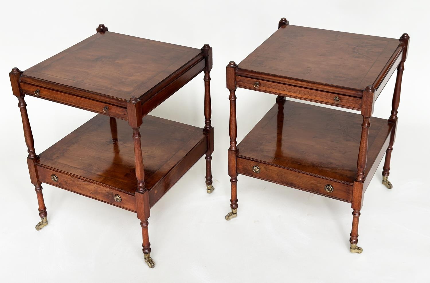 LAMP TABLES, a pair, George III design yewwood and crossbanded each with brushing slide and - Image 2 of 13