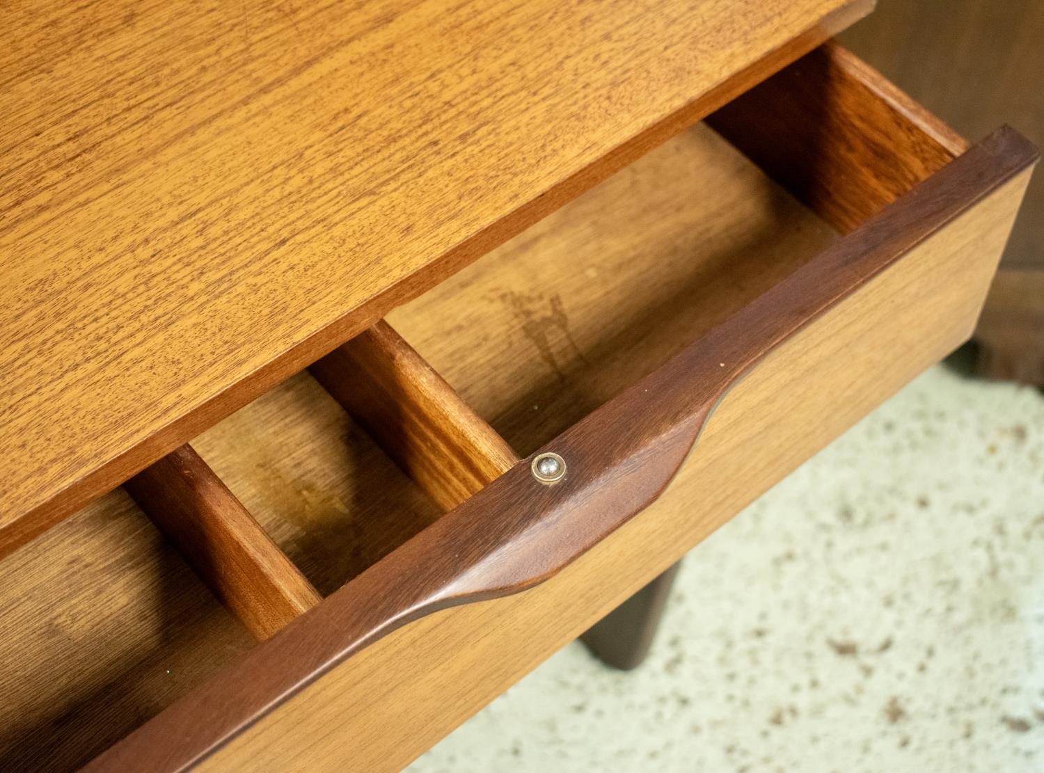 BEDSIDE CHESTS, 70cm H x 50cm W x 45cm D, a pair, circa 1970, teak, each with three drawers. (2) - Image 3 of 3