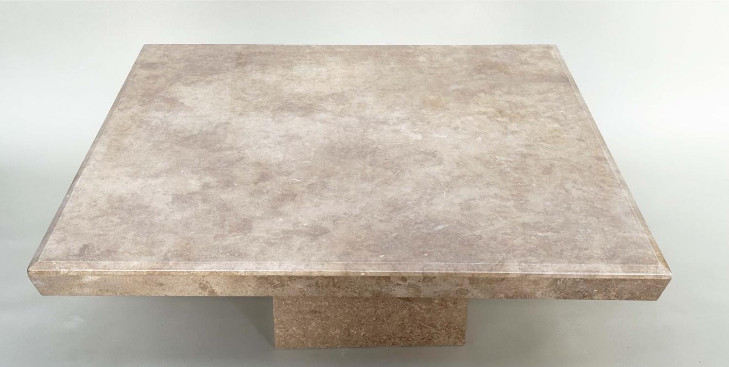 TRAVERTINE LOW TABLE, 1970's Italian square marble on plinth support, 120cm x 120cm x 45cm H. - Image 2 of 5