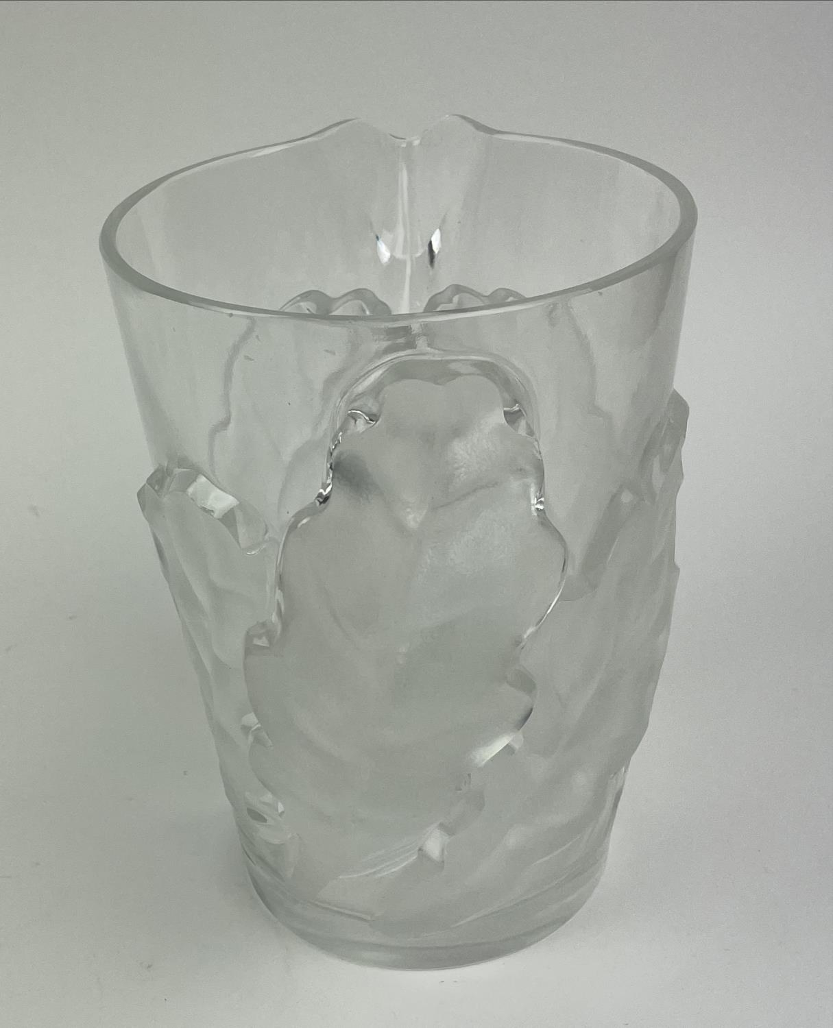 LALIQUE WATER PITCHER, frosted chene oak leaf design with twelve glasses. (13) - Image 6 of 14