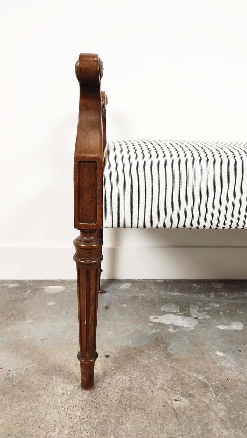 WINDOW SEAT, Louis XVI style walnut and brass mounted, with black and white ticking upholstery, 60cm - Image 3 of 7