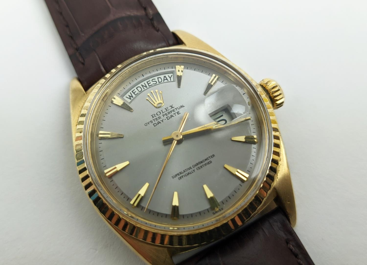 ROLEX OYSTER PERPETUAL DAY DATE WRISTWATCH, circa 1960, 18ct gold case, 36mm diameter, model - Image 5 of 11