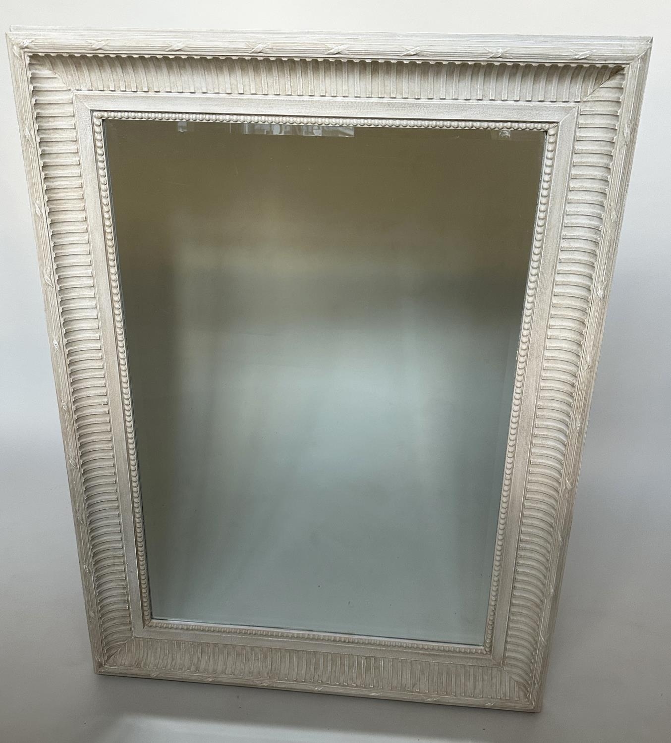 WALL MIRROR, rectangular French style grey painted with fluted beaded frame, 125cm x 95cm.