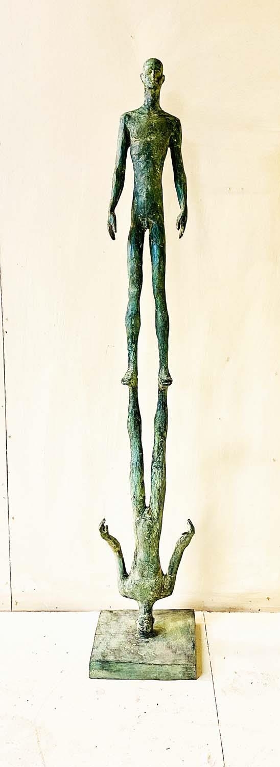 CONTEMPORARY SCHOOL SCULPTURE, 'Reflection' bronze with verdigris finish in Giacometti style, - Image 2 of 4