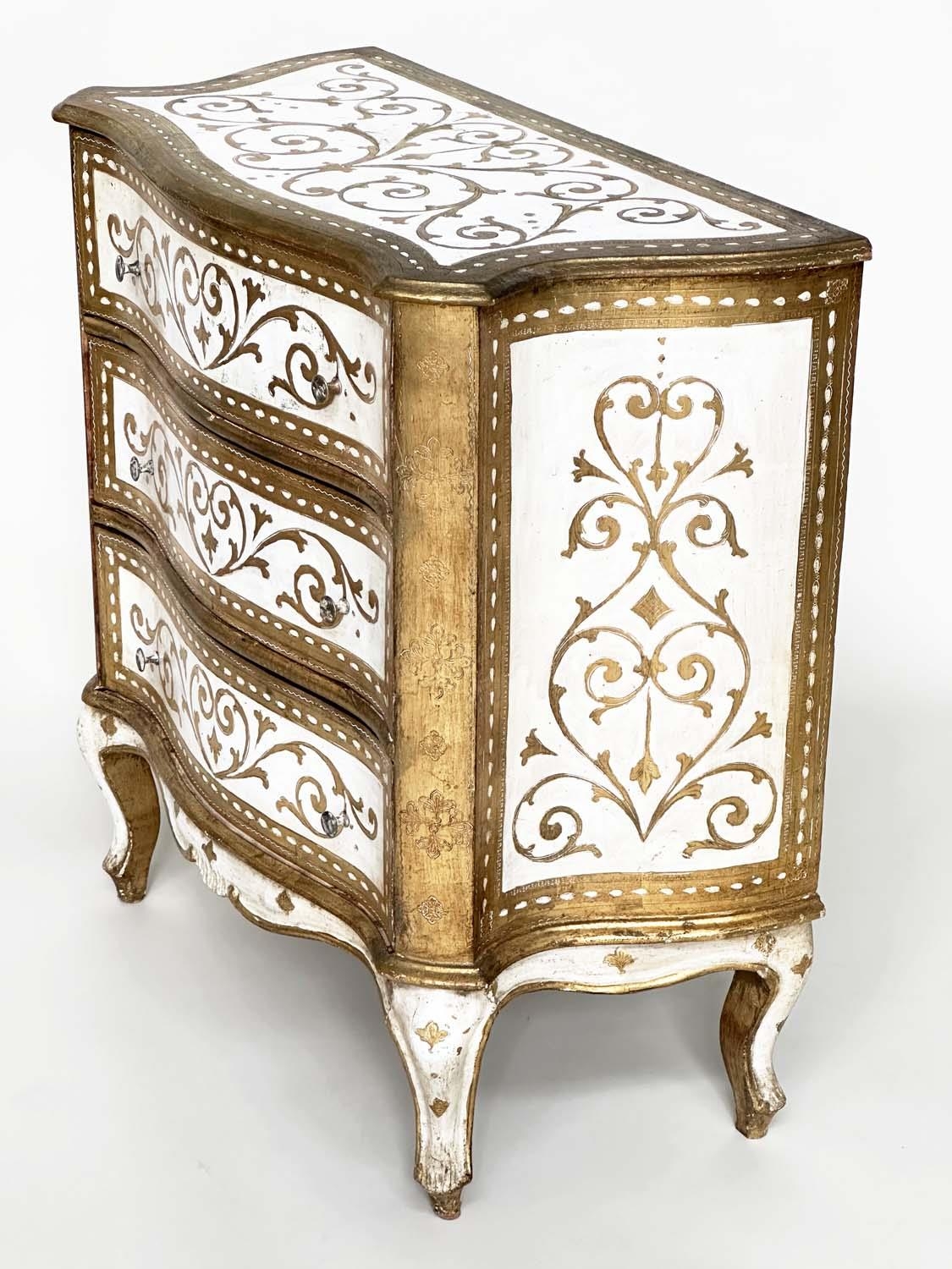 FLORENTINE COMMODE, Italian white painted and parcel gilt of serpentine form with three drawers, - Image 7 of 7