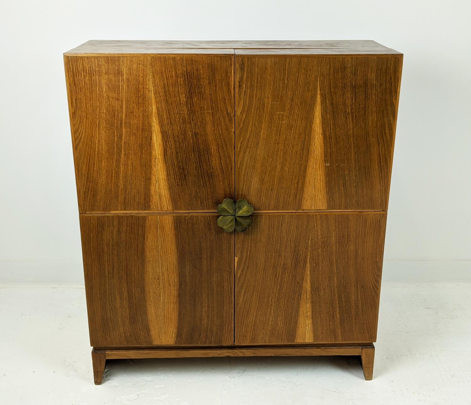 SECRETAIRE CABINET, 201cm x 66cm x 116cm at largest when open, vintage 20th century, leathered