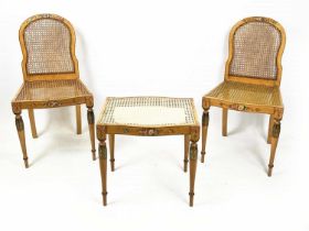 SIDE CHAIRS, a pair, Edwardian Sheraton revival painted with cane seats and back, 84cm H x 44cm W,