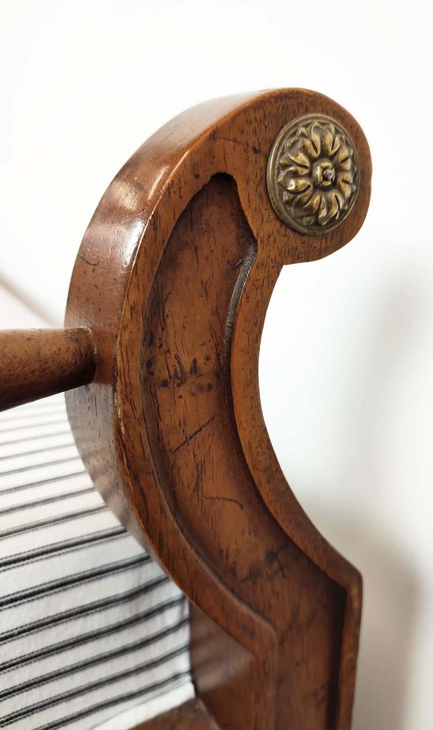 WINDOW SEAT, Louis XVI style walnut and brass mounted, with black and white ticking upholstery, 60cm - Image 7 of 7