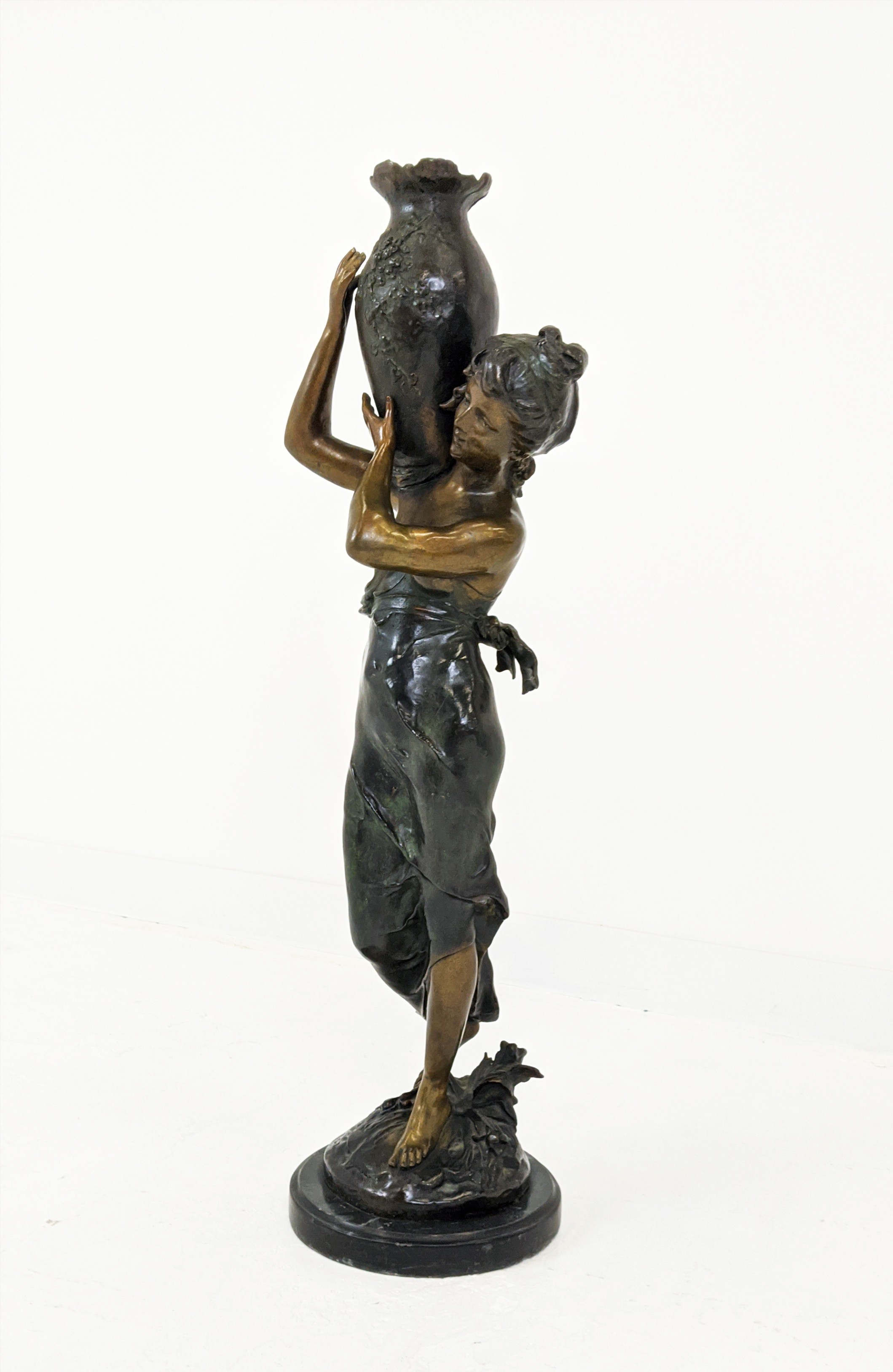 AFTER LOUIS AUGUSTE MOREAU (1855-1919), Woman with a water jug, patinated bronze on a circular - Image 2 of 8