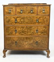 HEAL'S CHEST, Art Deco walnut with three short over three long drawers raised on cabriole