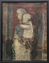 MANNER OF ROGER EDGAR GILLET (1924-2004), 'Mother and child', oil on canvas, framed.