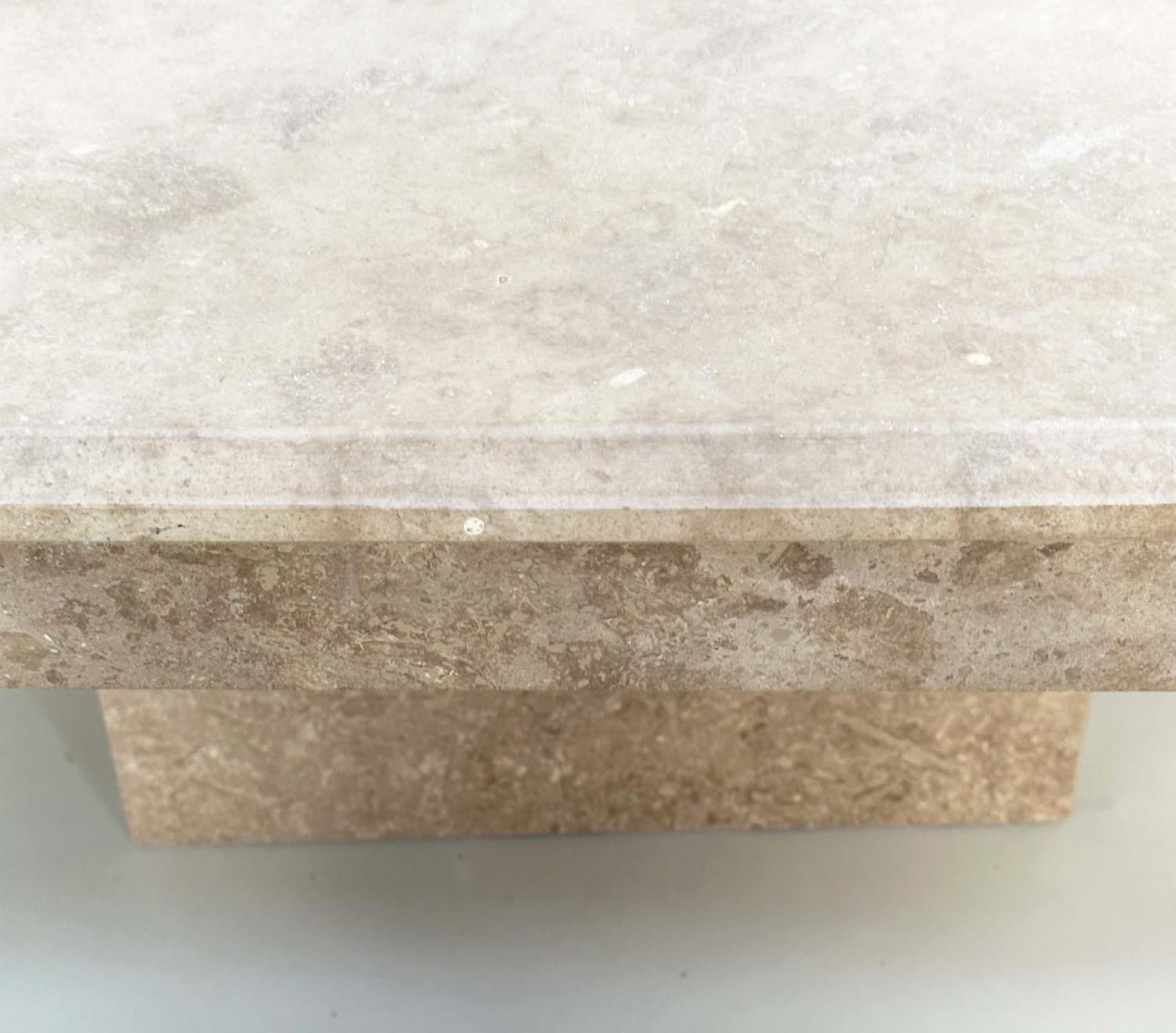 TRAVERTINE LOW TABLE, 1970's Italian square marble on plinth support, 120cm x 120cm x 45cm H. - Image 3 of 5