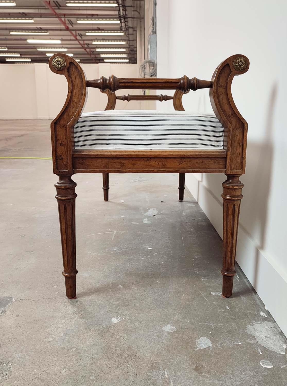 WINDOW SEAT, Louis XVI style walnut and brass mounted, with black and white ticking upholstery, 60cm - Image 6 of 7