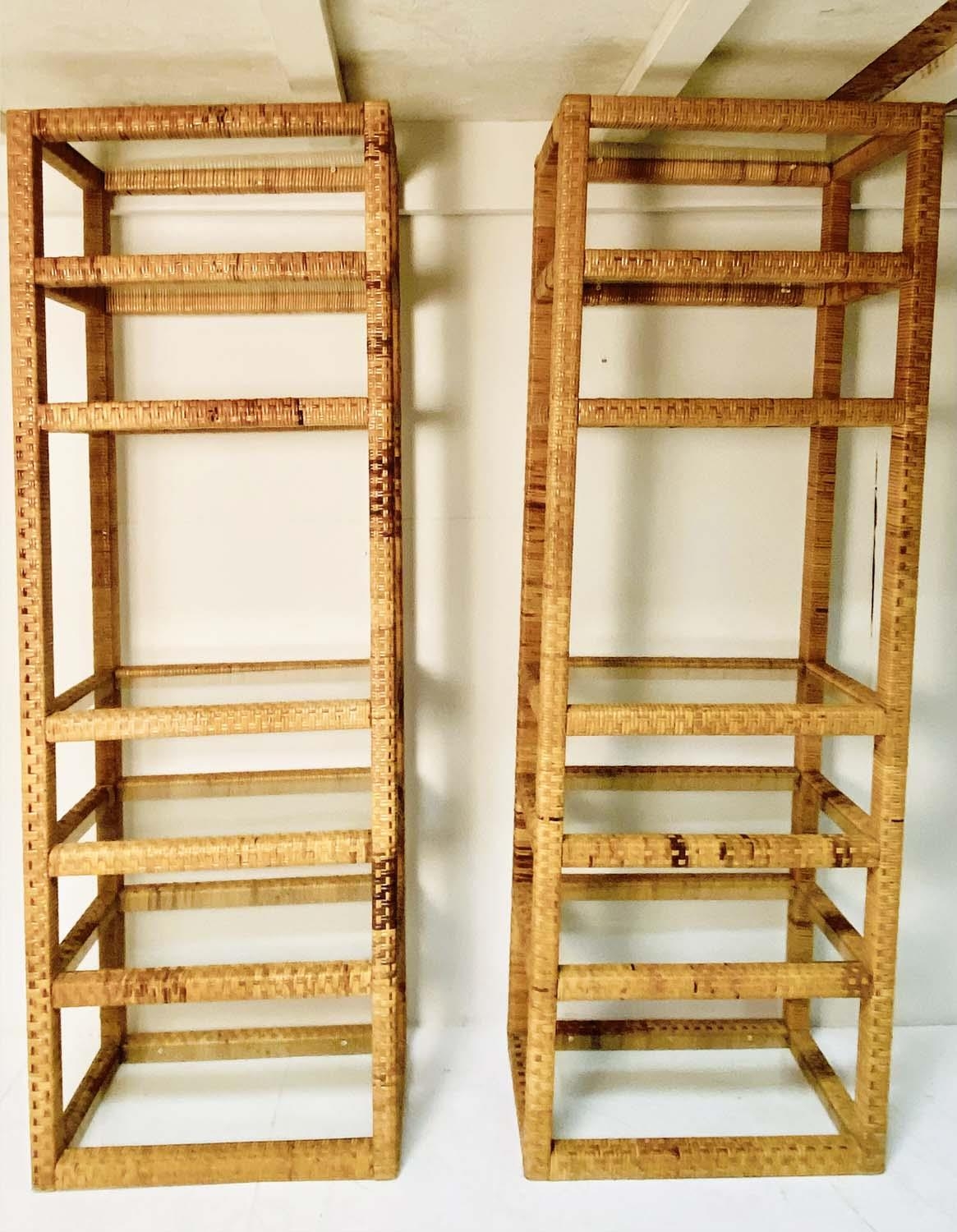 ETAGERES, a pair, 1970's Italian style, rattan with glass shelves, 199cm H x 70cm W x 40cm D. (2) - Bild 3 aus 3