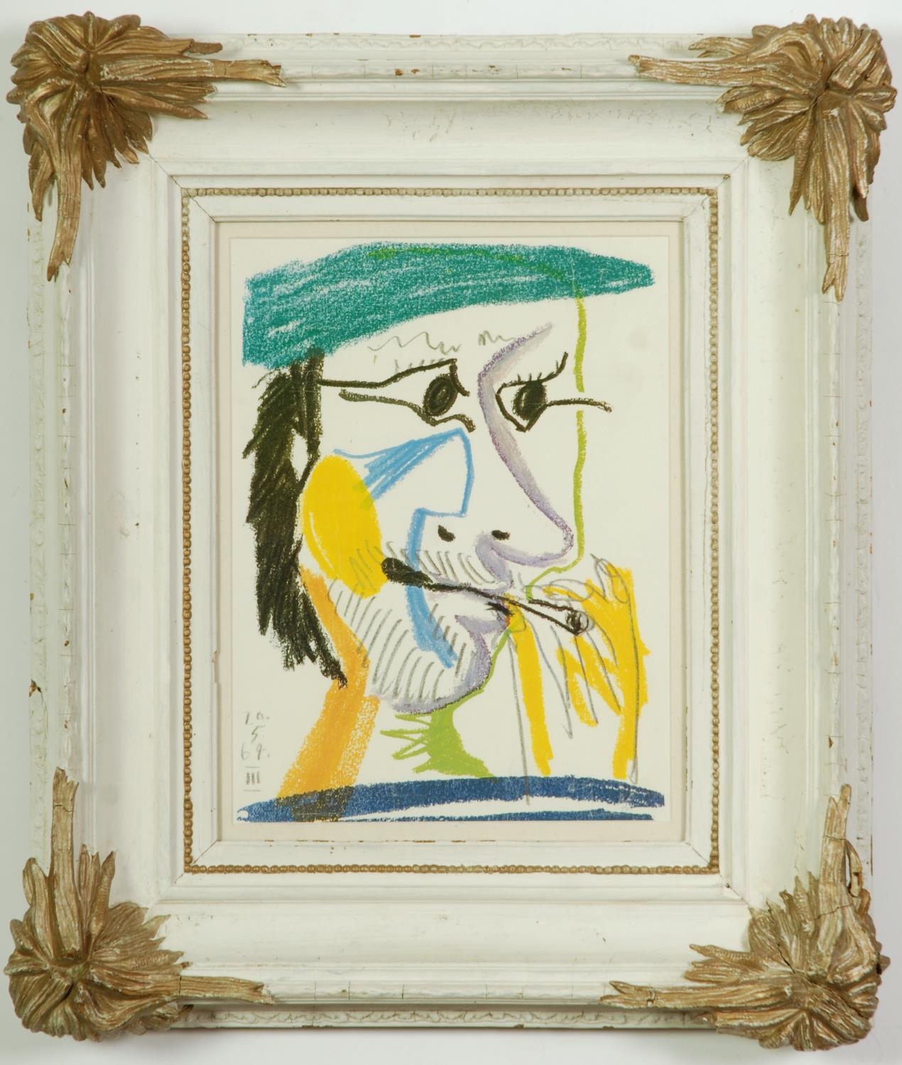 AFTER PABLO PICASSO, French smoker, signed in the plate quadrichrome, French vintage frame, 40cm x