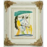 AFTER PABLO PICASSO, French smoker, signed in the plate quadrichrome, French vintage frame, 40cm x