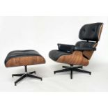 AFTER CHARLES AND RAY EAMES LOUNGE CHAIR AND OTTOMAN, 81cm W. (2)