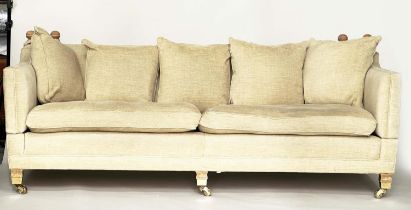 KNOLE SOFA BY DURESTA, neutral Herringbone weave linen upholstered with scatter cushions, drop