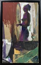 JONATHAN RICHARD TURNER (B.1937), 'Interior with Figure', oil on board, 45cm x 27cm, framed.