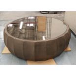 DECORUS COFFEE TABLE, with a mirrored top on a base with a texture finish, 135cm x 41cm H.