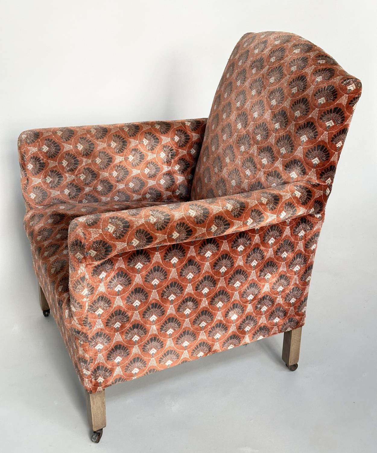 ARMCHAIR, early 20th century Art Deco style with patterned velvet upholstery and square section - Image 10 of 10