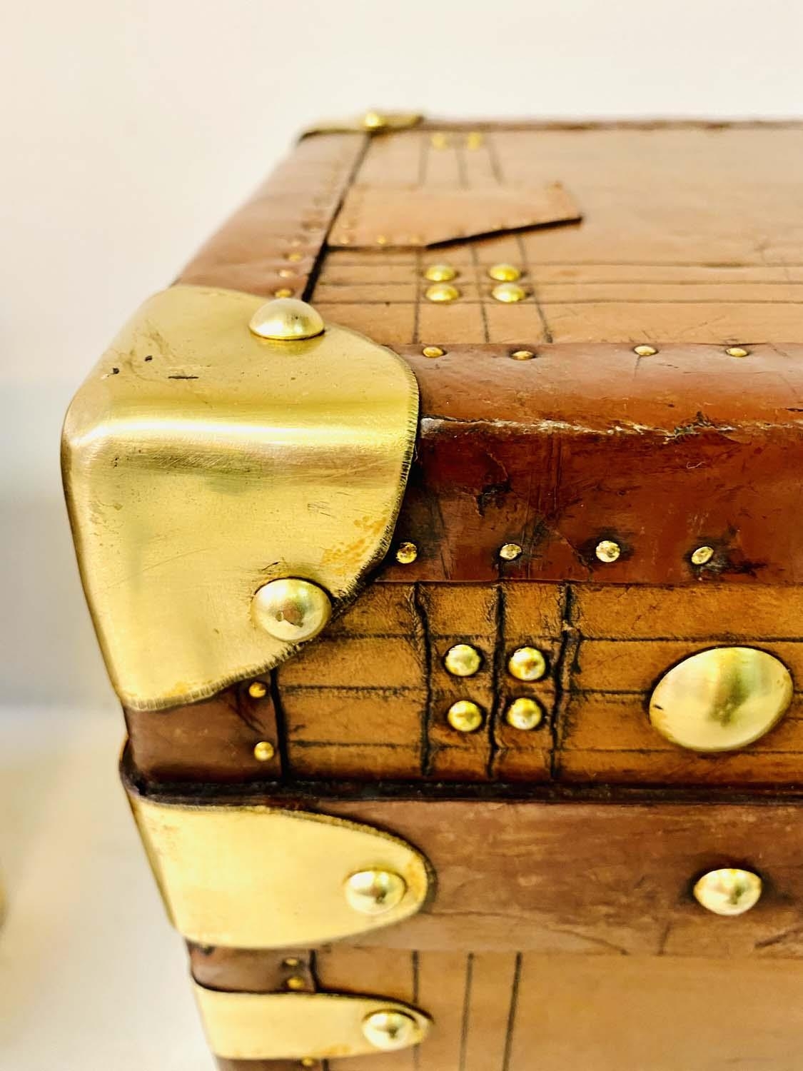 STEAMER TRUNKS, a pair, vintage style leather with gilt metal mounts and studded detail, 51cm H x - Image 5 of 6