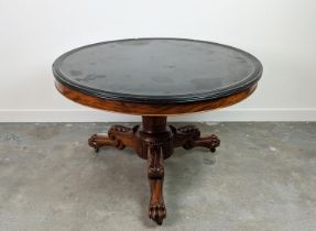 GUERIDON, 19th century French Louis Phillipe mahogany, tripod base with paw feet with a circular