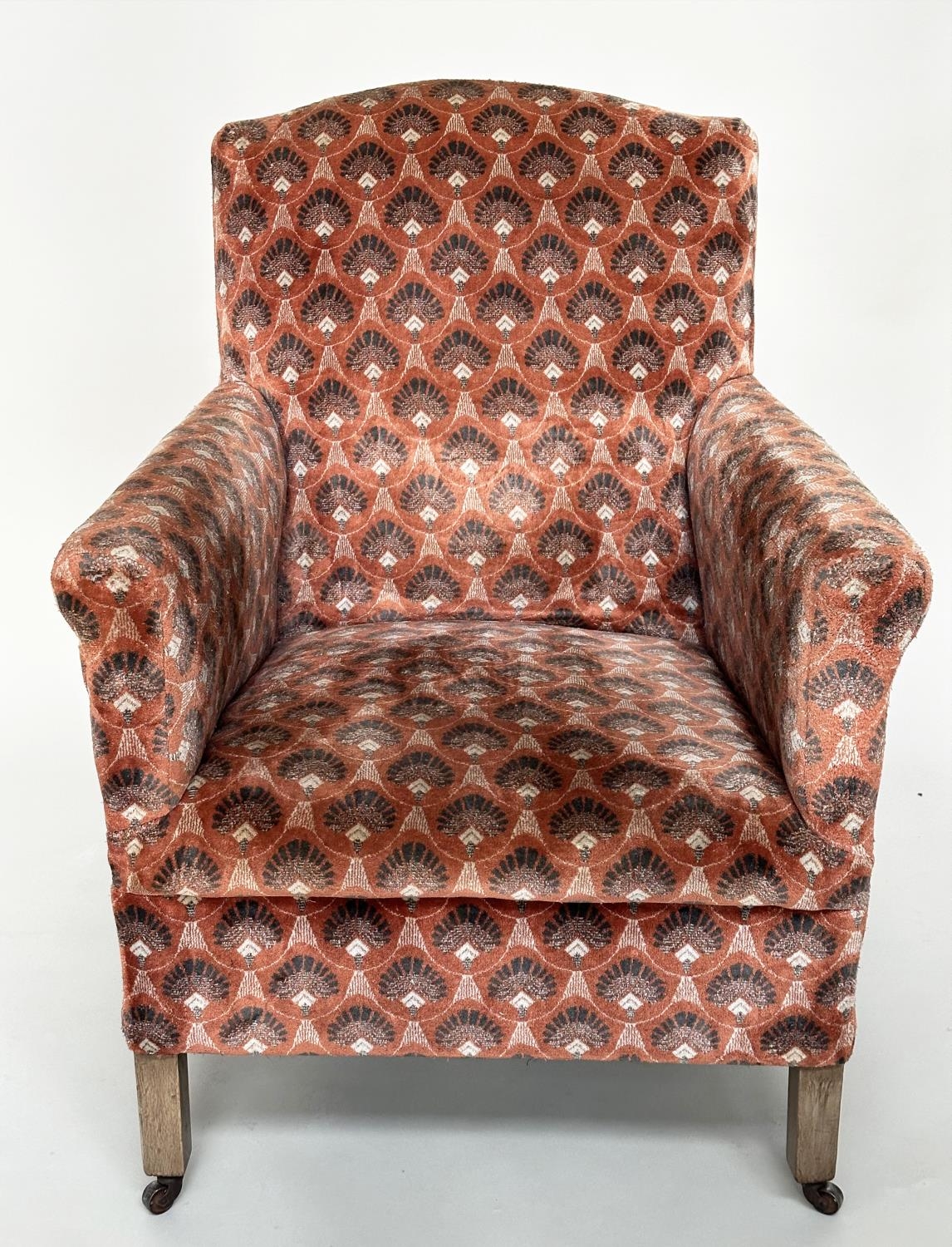 ARMCHAIR, early 20th century Art Deco style with patterned velvet upholstery and square section - Image 2 of 10