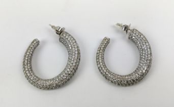 PAIR OF 18CT WHITE GOLD DIAMOND SET HALF-HOOP EARRINGS, each with 14 rows of round brilliant cut
