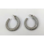 PAIR OF 18CT WHITE GOLD DIAMOND SET HALF-HOOP EARRINGS, each with 14 rows of round brilliant cut