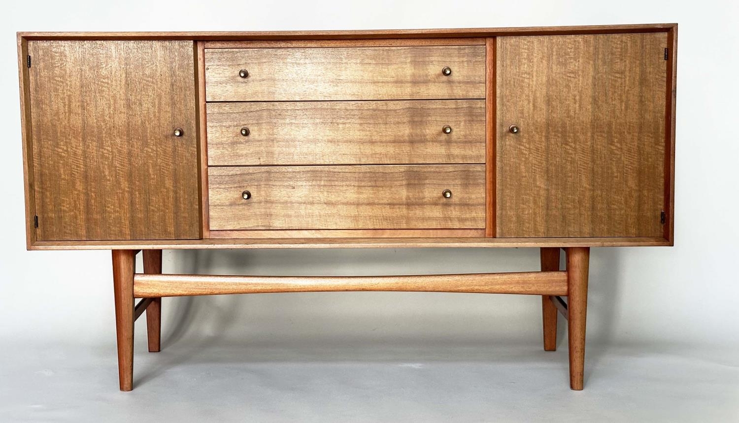 GORDON RUSSELL SIDEBOARD, mid 20th century teak, with three drawers flanked by cupboards stamped