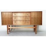 GORDON RUSSELL SIDEBOARD, mid 20th century teak, with three drawers flanked by cupboards stamped