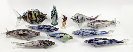 MURANO FISH, eleven multi-coloured including an angel fish and upright fish.